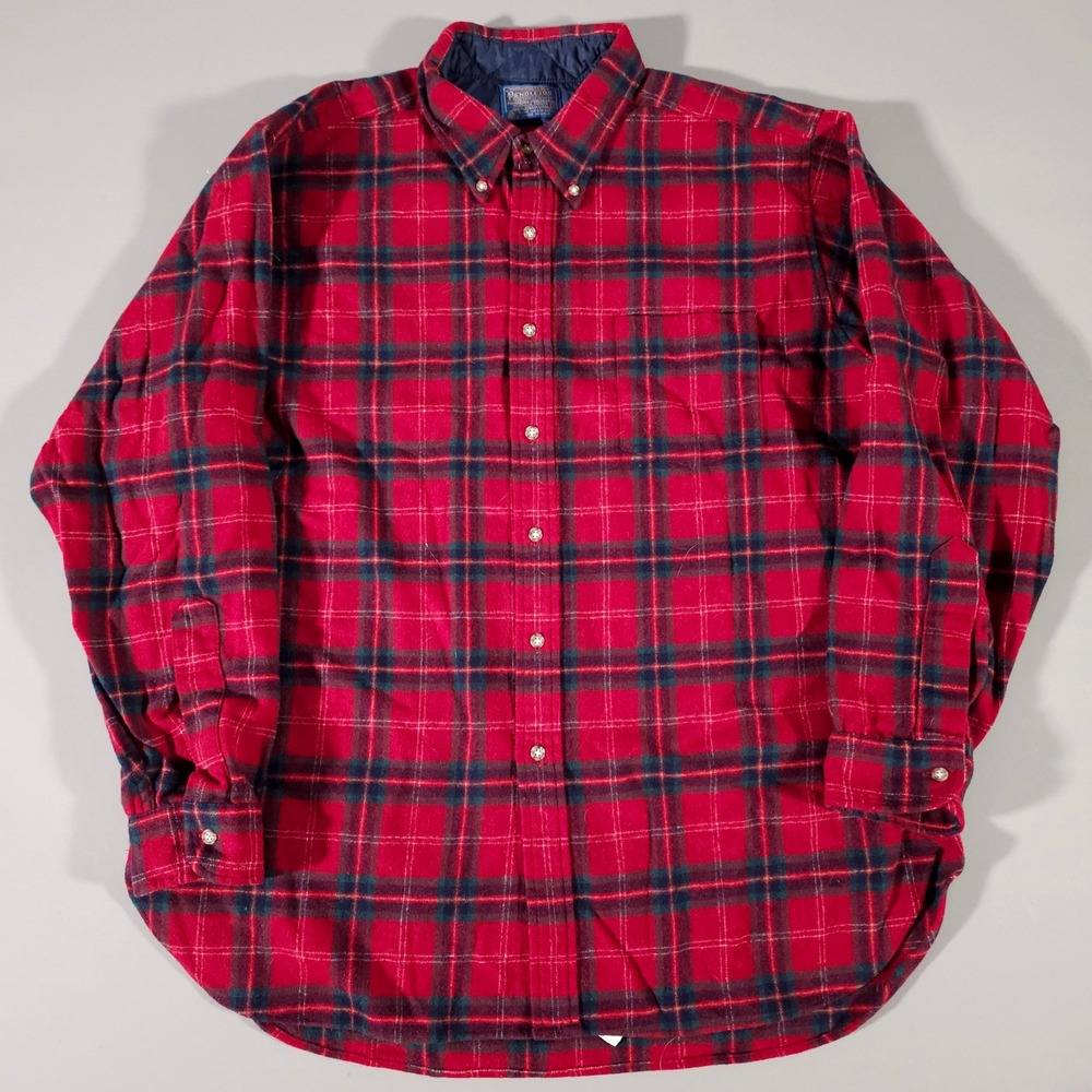 Pendleton Wool Flannel Shirt Mens XL Red Plaid Button Down Made in USA